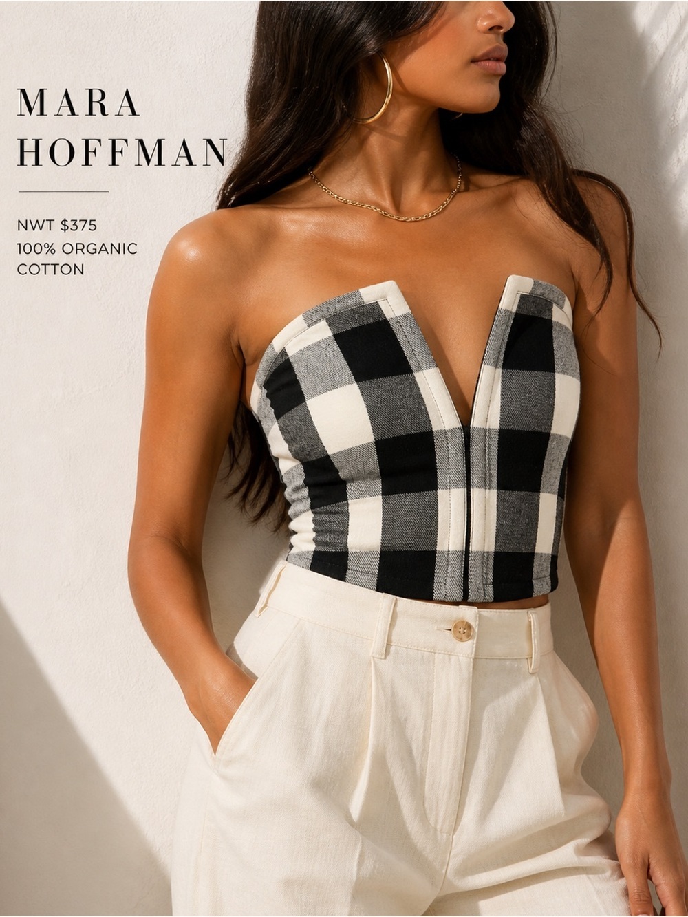 Mara Hoffman Bustier Corset Top NWT Plaid Euro Summer Chic